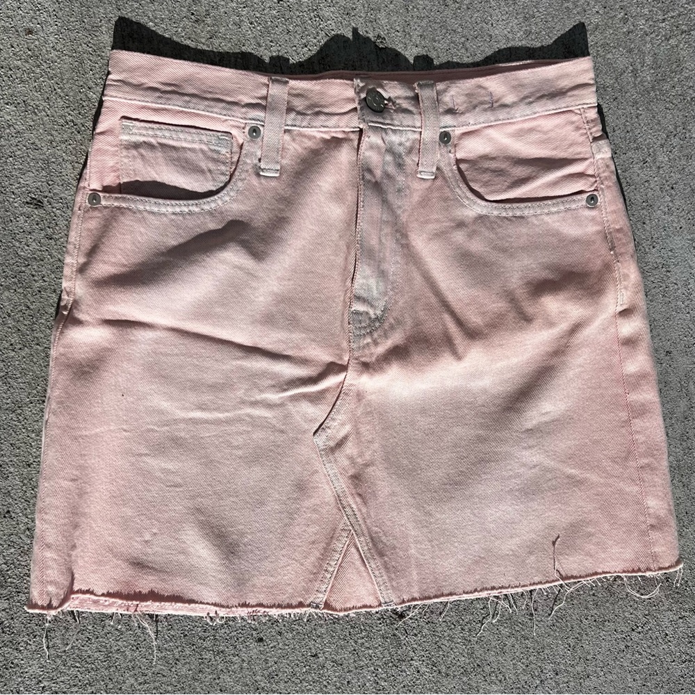 Madewell Rigid A-Line Mini Skirt Size 27 Raw Hem Cotton Denim Overdyed Pink